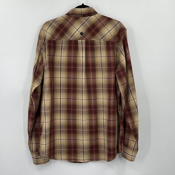 PRANA MEN'S RED BROWN GOLD CREAM PLAID WOVEN SHIRT - Picture 8 of 9